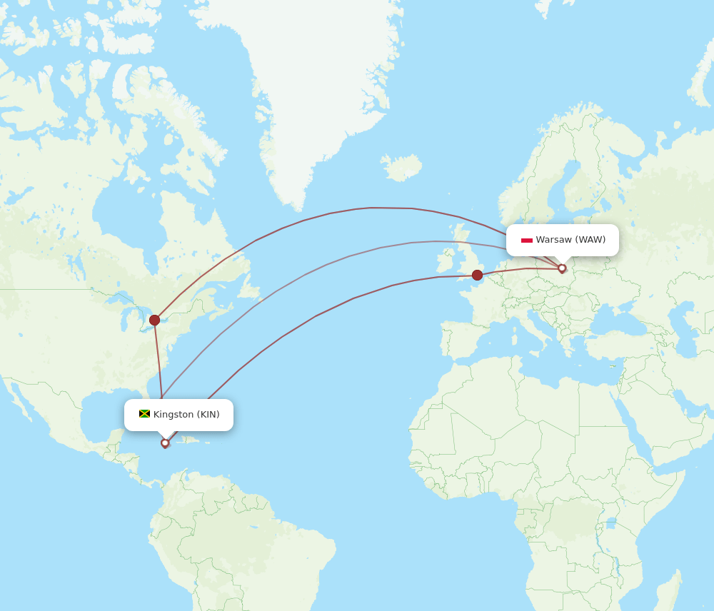 KIN to WAW flights and routes map