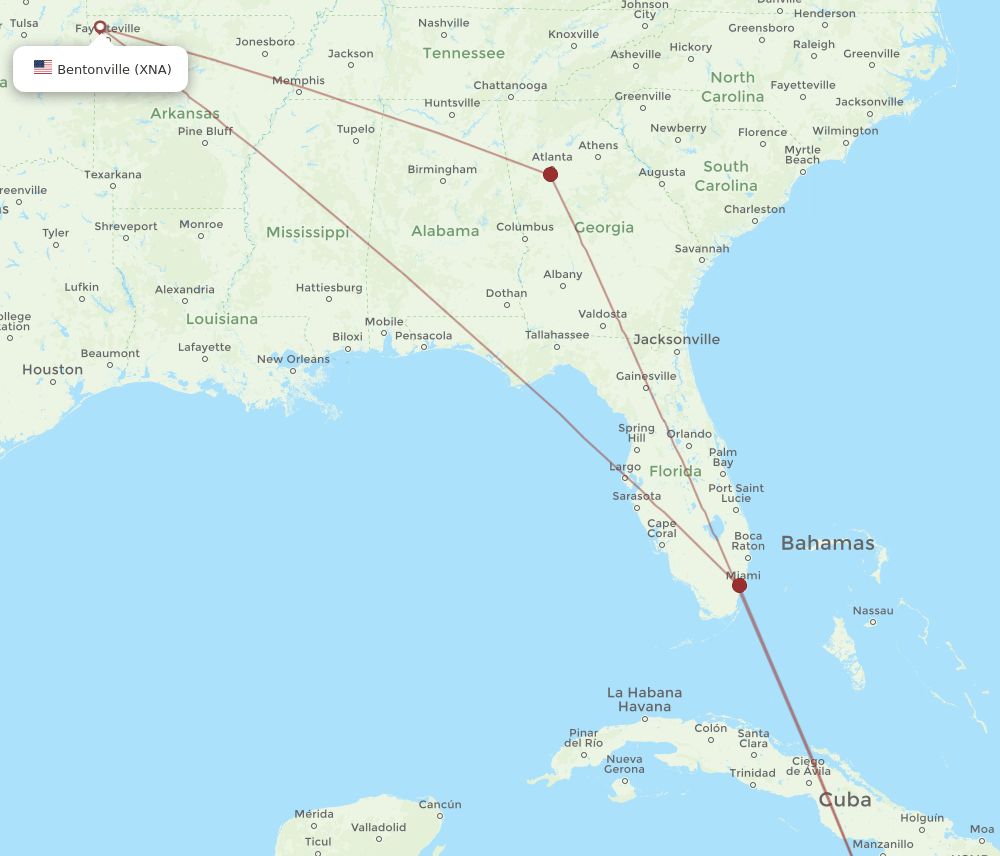 KIN-XNA flight routes
