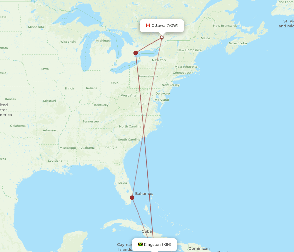 KIN to YOW flights and routes map