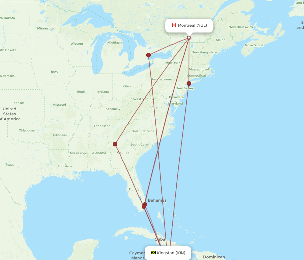 KIN-YUL flight routes