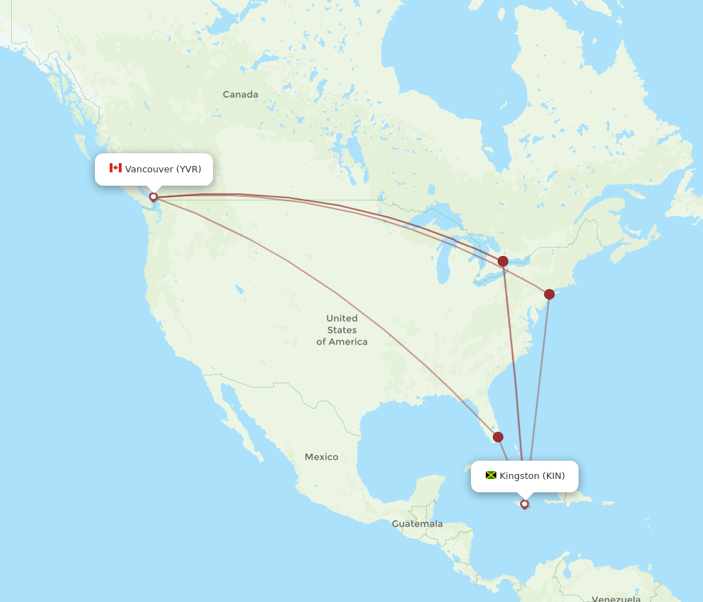 KIN-YVR flight routes