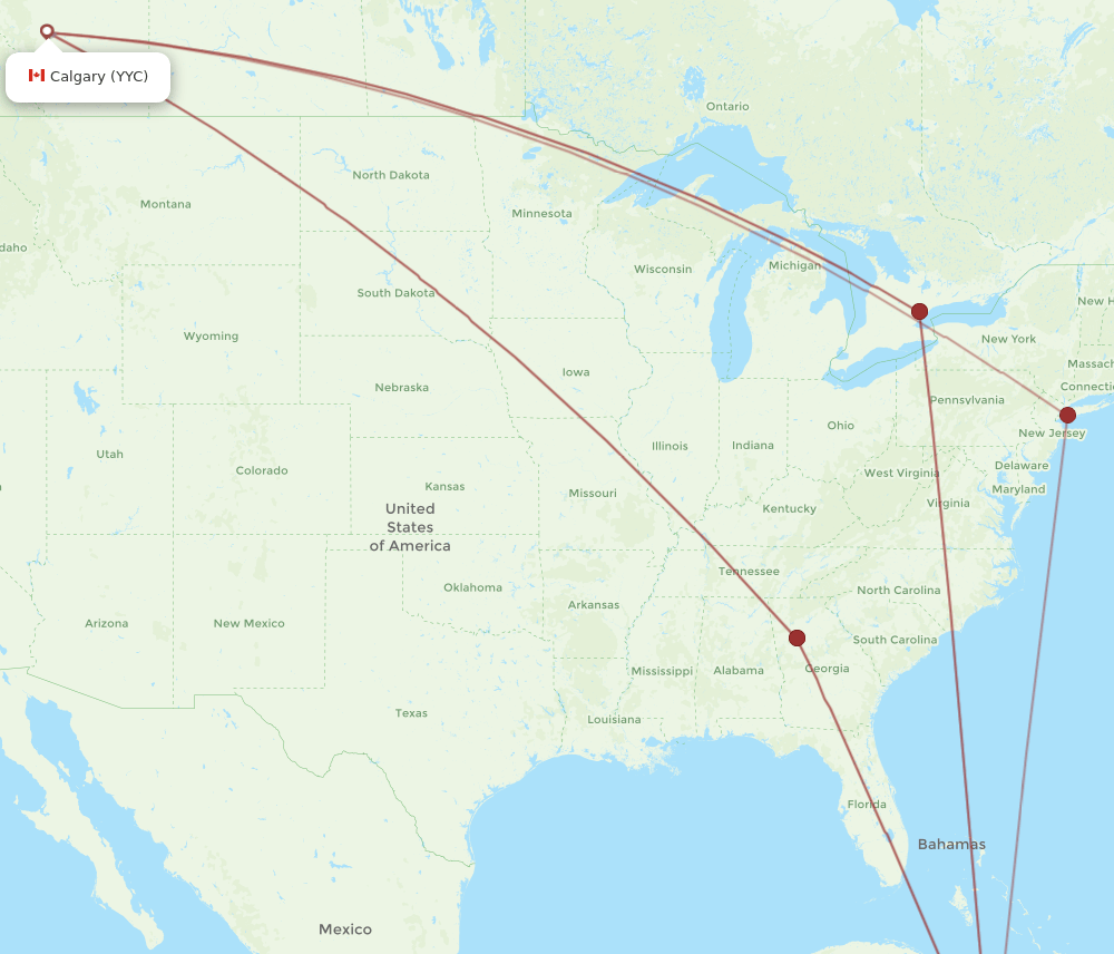 KIN to YYC flights and routes map