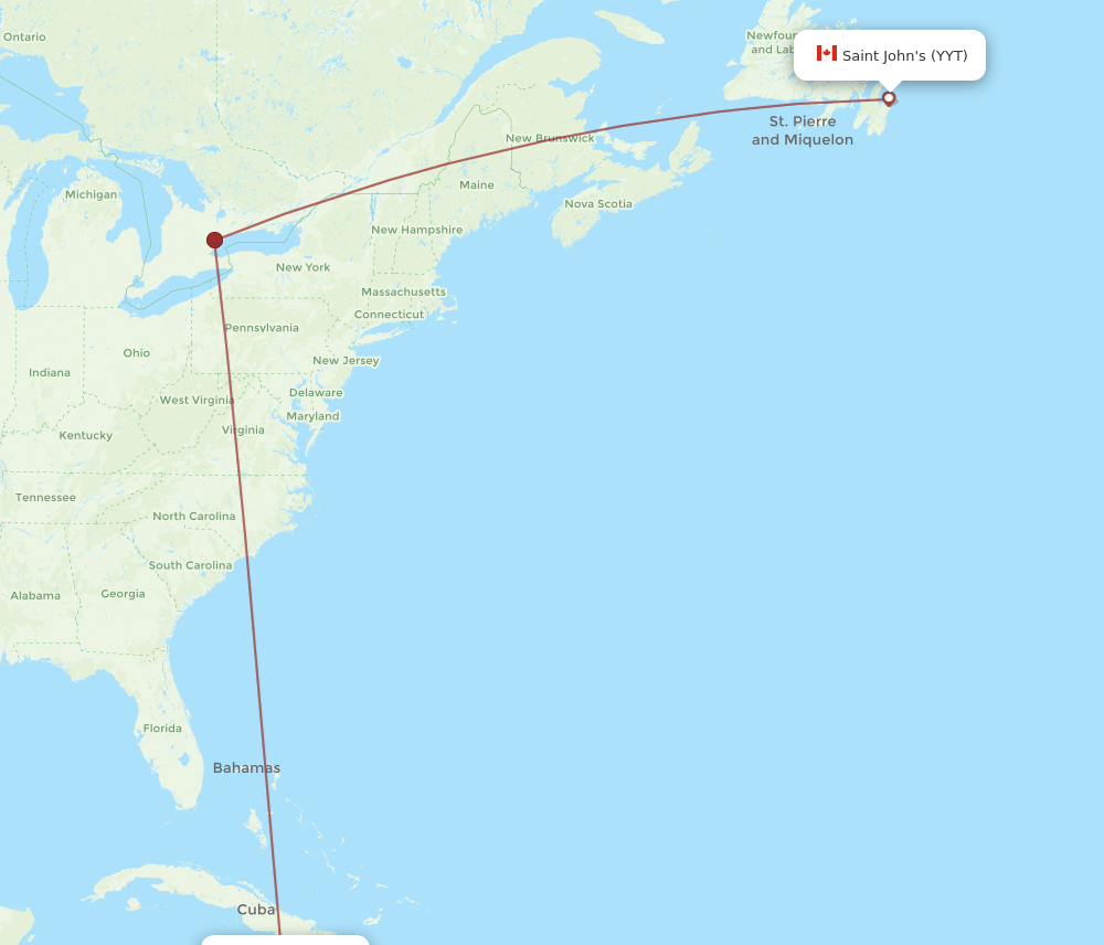St. John's - Kingston route map and flight paths