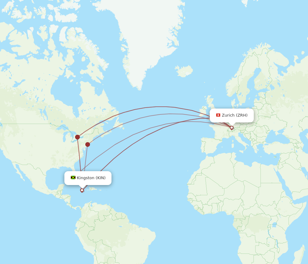 KIN to ZRH flights and routes map