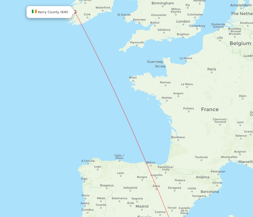 Kerry County - Alicante route map and flight paths