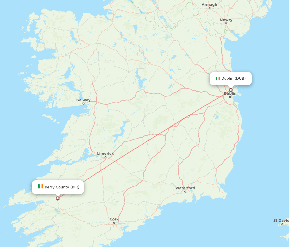 KIR to DUB flights and routes map