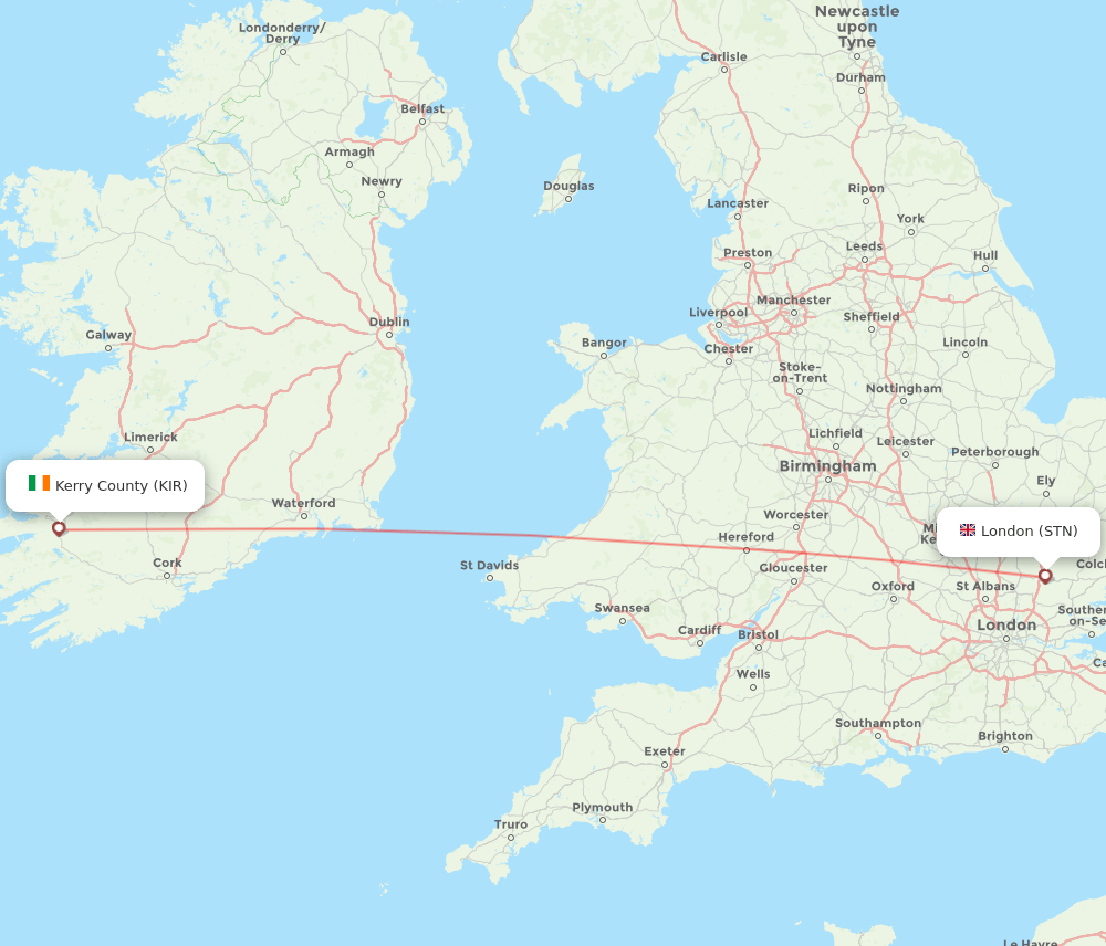 KIR to STN flights and routes map