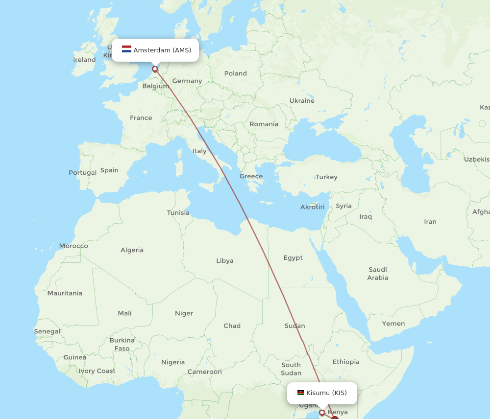 KIS-AMS flight routes