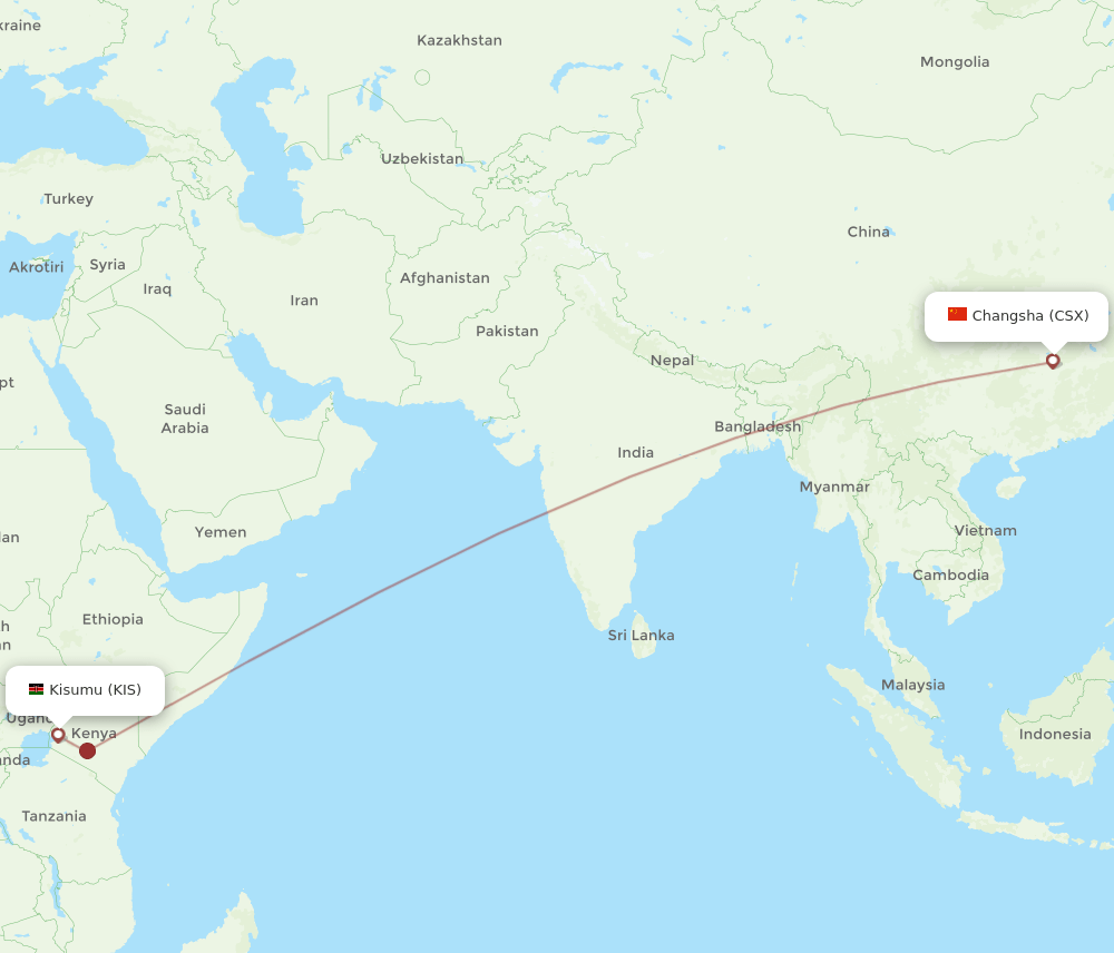 KIS-CSX flight routes