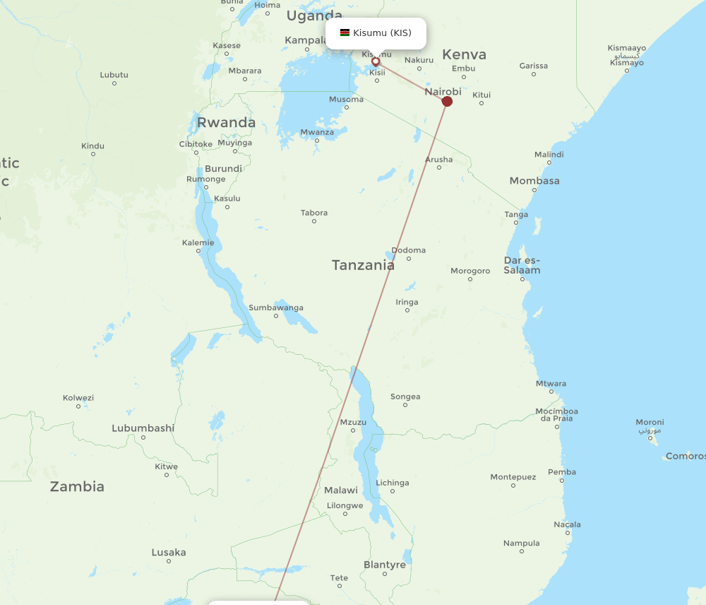 KIS-HRE flight routes