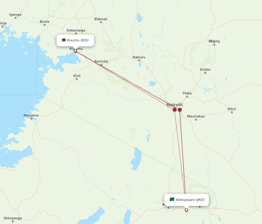 KIS-JRO flight routes