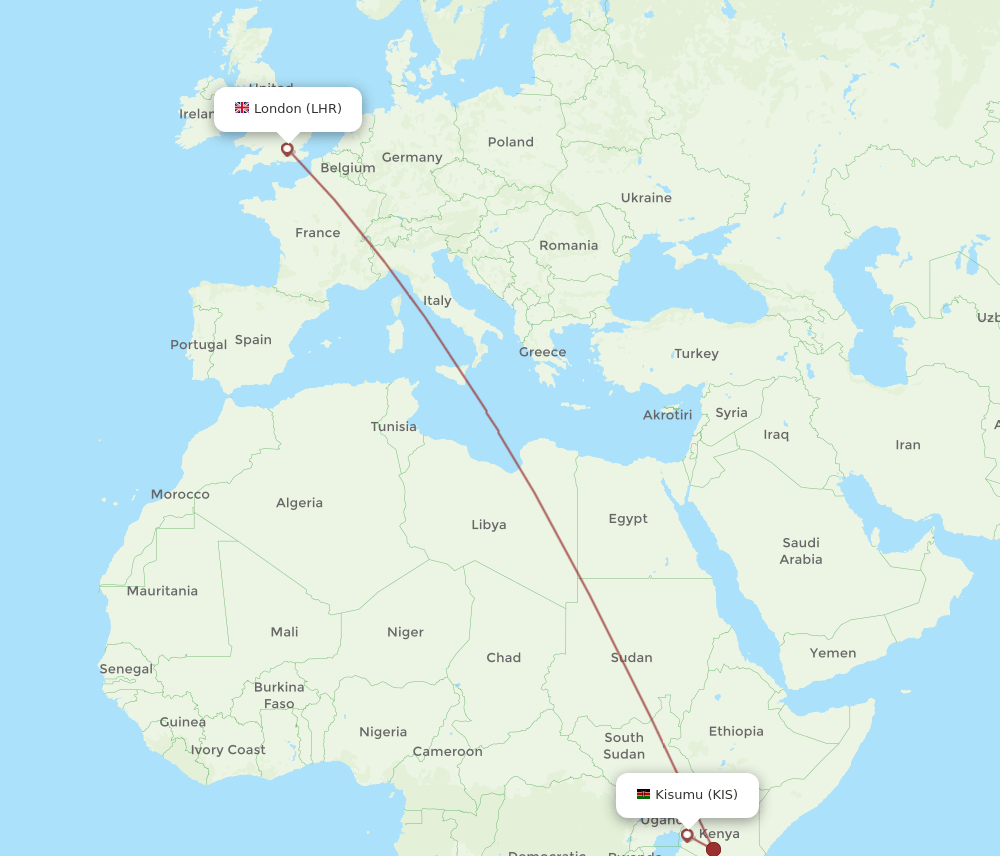 KIS-LHR flight routes