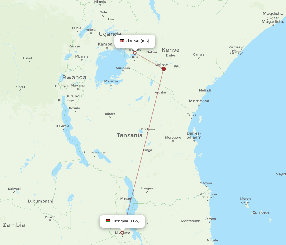 KIS-LLW flight routes