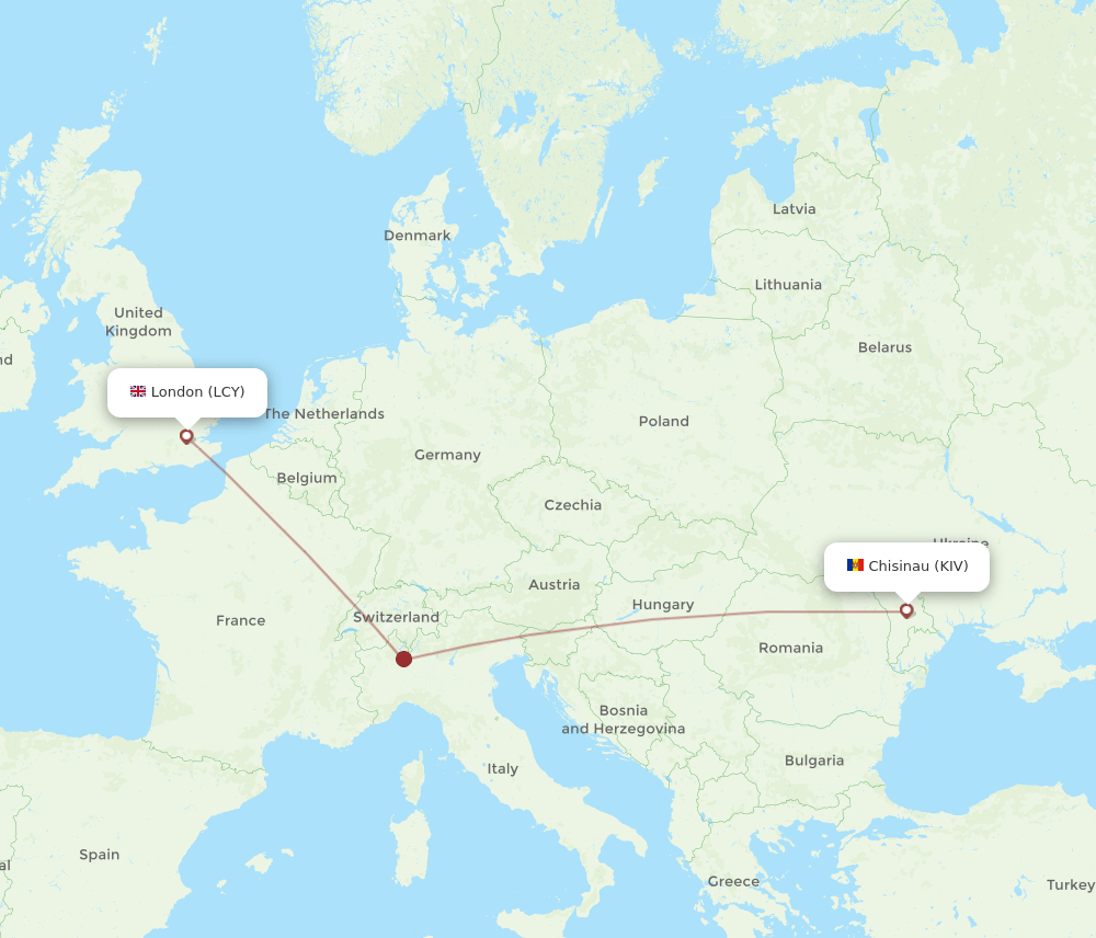 Chisinau - London route map and flight paths
