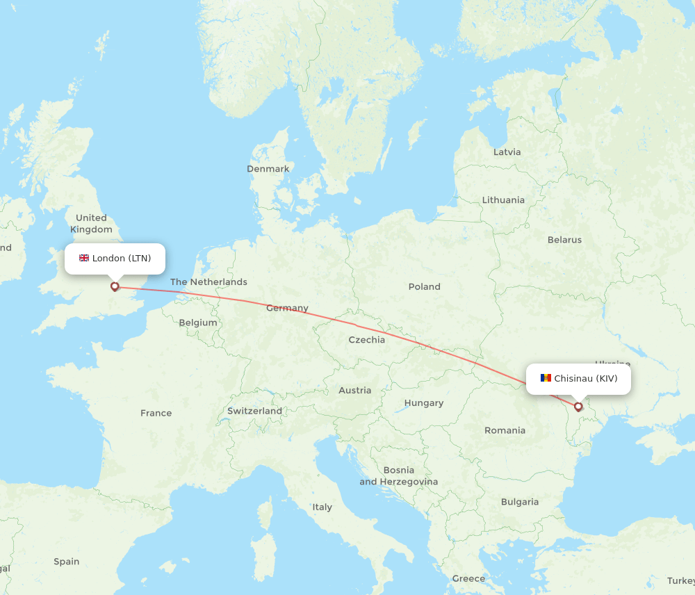 Chisinau - London route map and flight paths