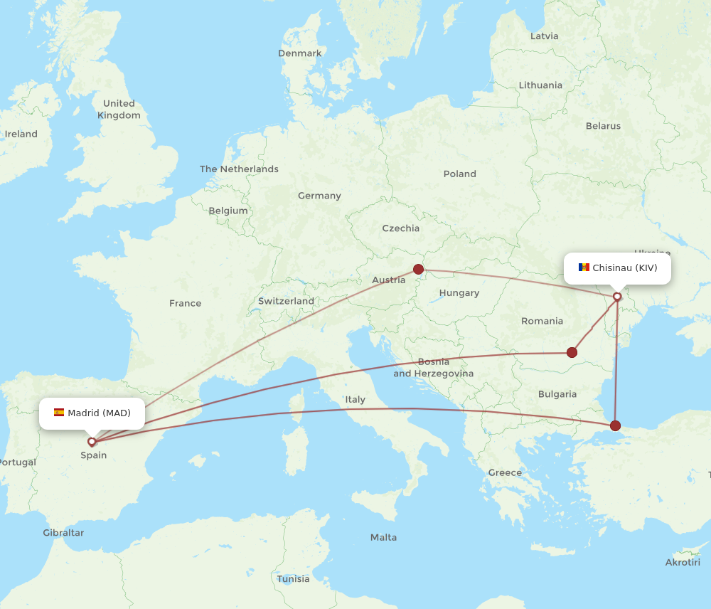 KIV to MAD flights and routes map