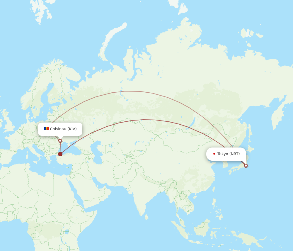 Chisinau - Tokyo route map and flight paths