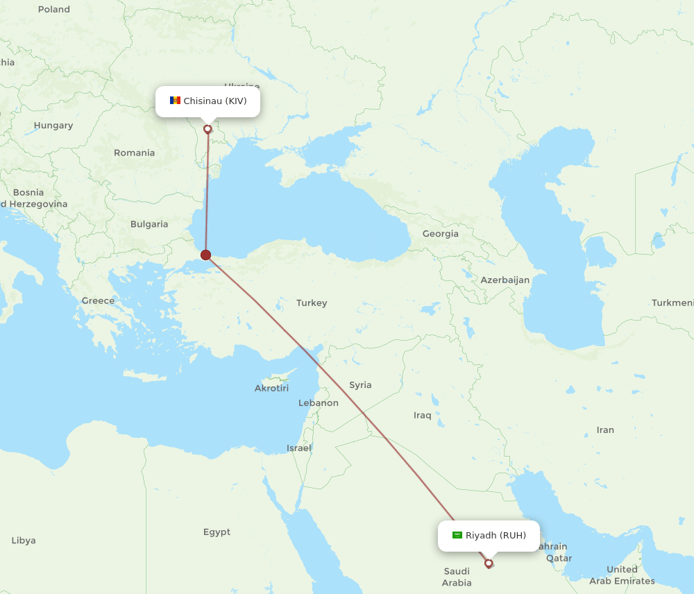 Chisinau - Riyadh route map and flight paths