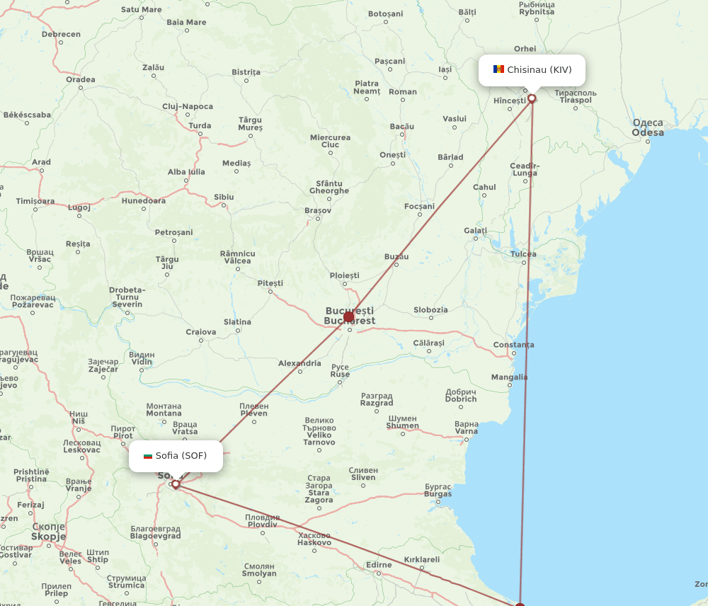 Chisinau - Sofia route map and flight paths