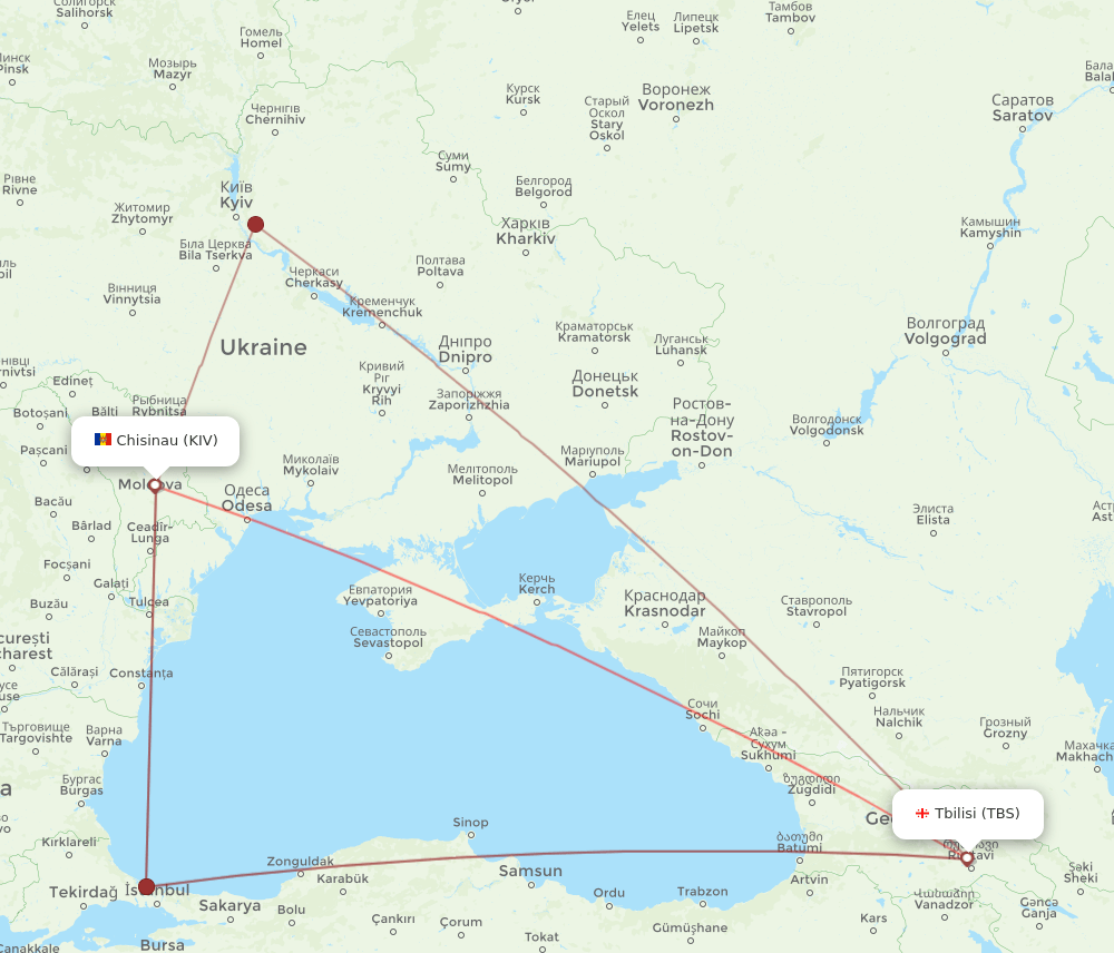 KIV to TBS flights and routes map