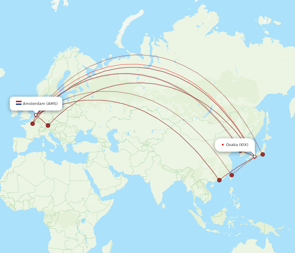KIX to AMS flights and routes map