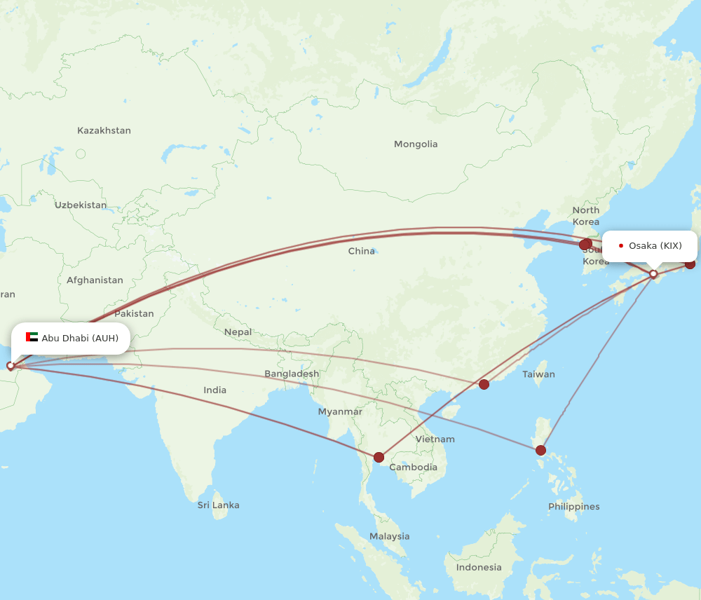 KIX to AUH flights and routes map