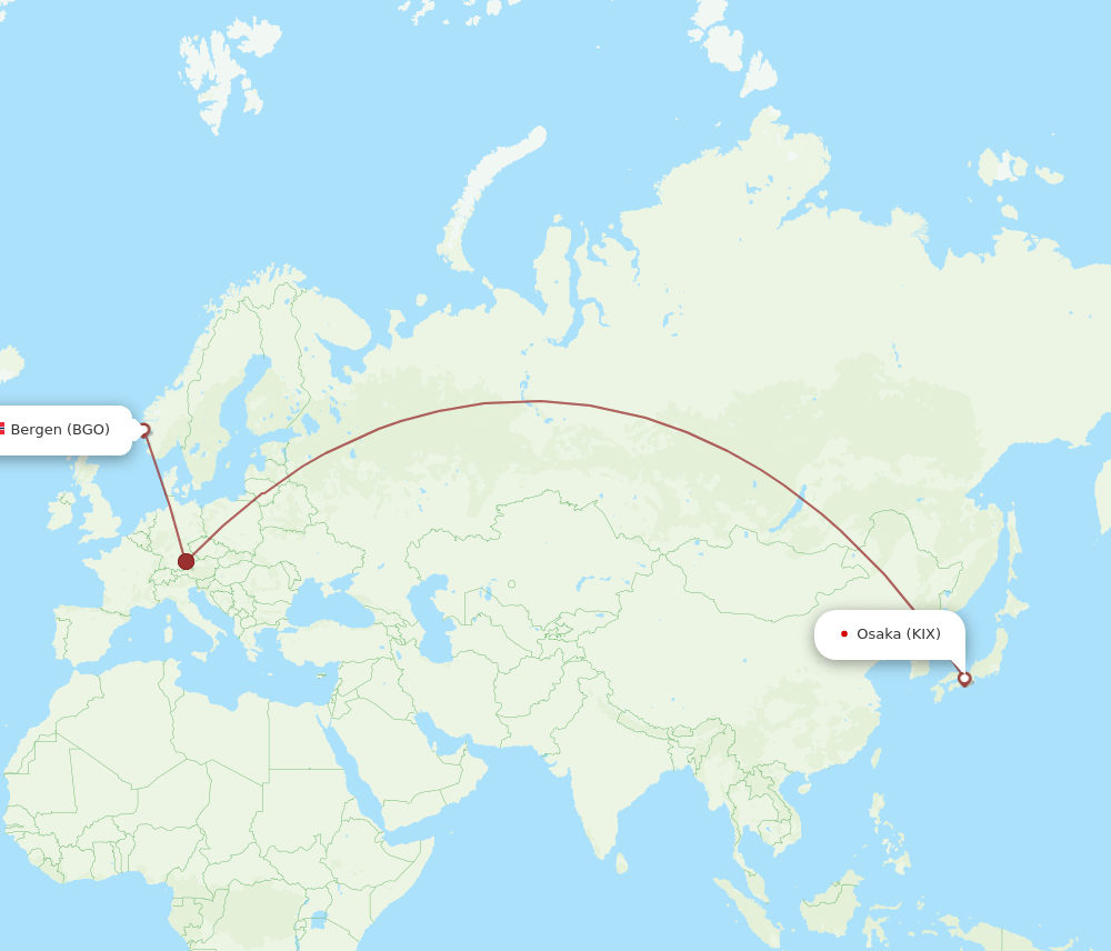 KIX to BGO flights and routes map