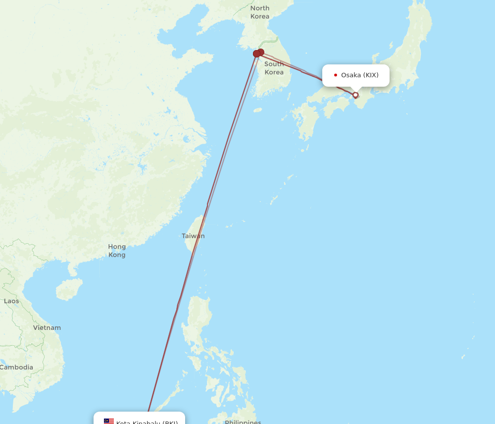 KIX to BKI flights and routes map