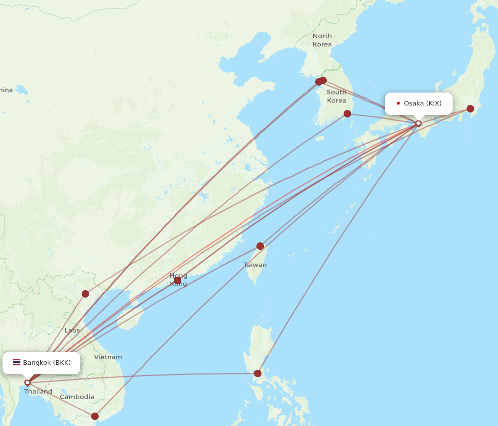 KIX to BKK flights and routes map