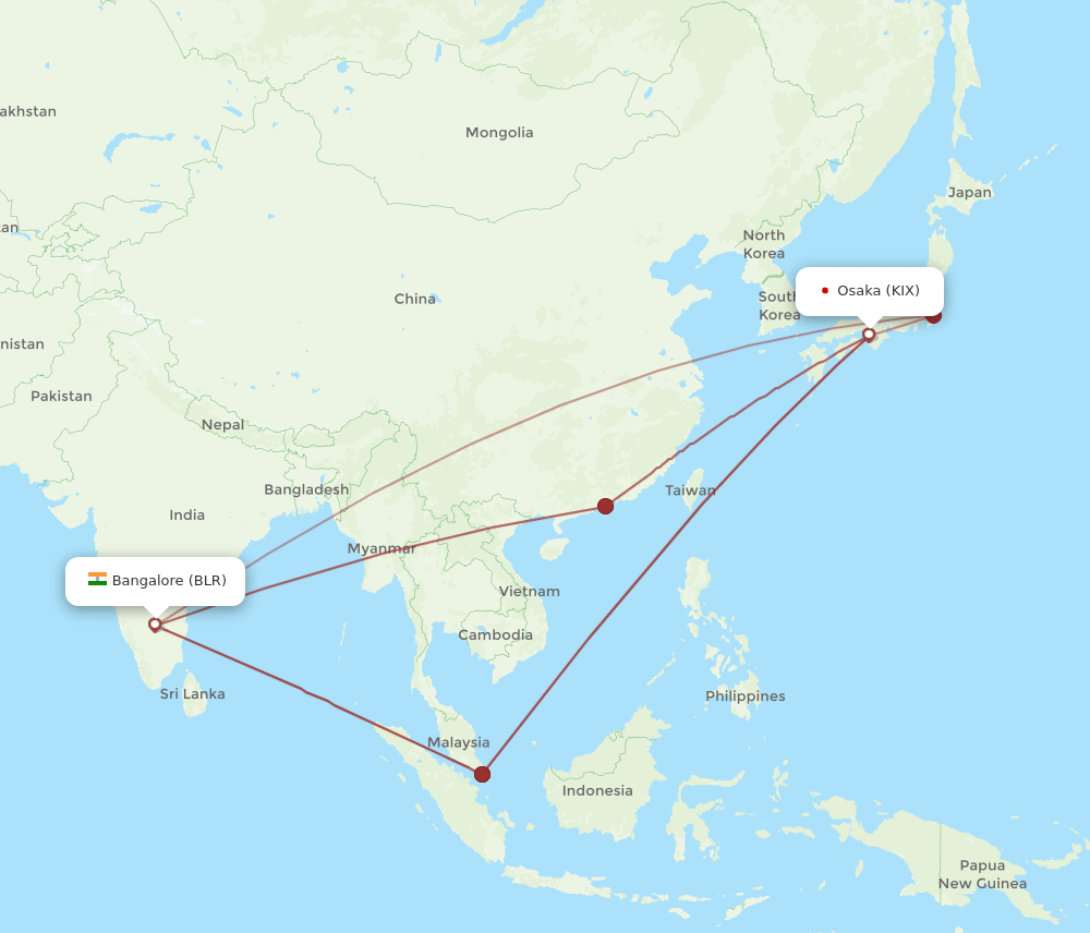 KIX to BLR flights and routes map