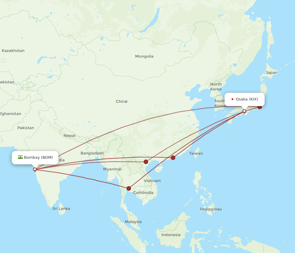 KIX to BOM flights and routes map