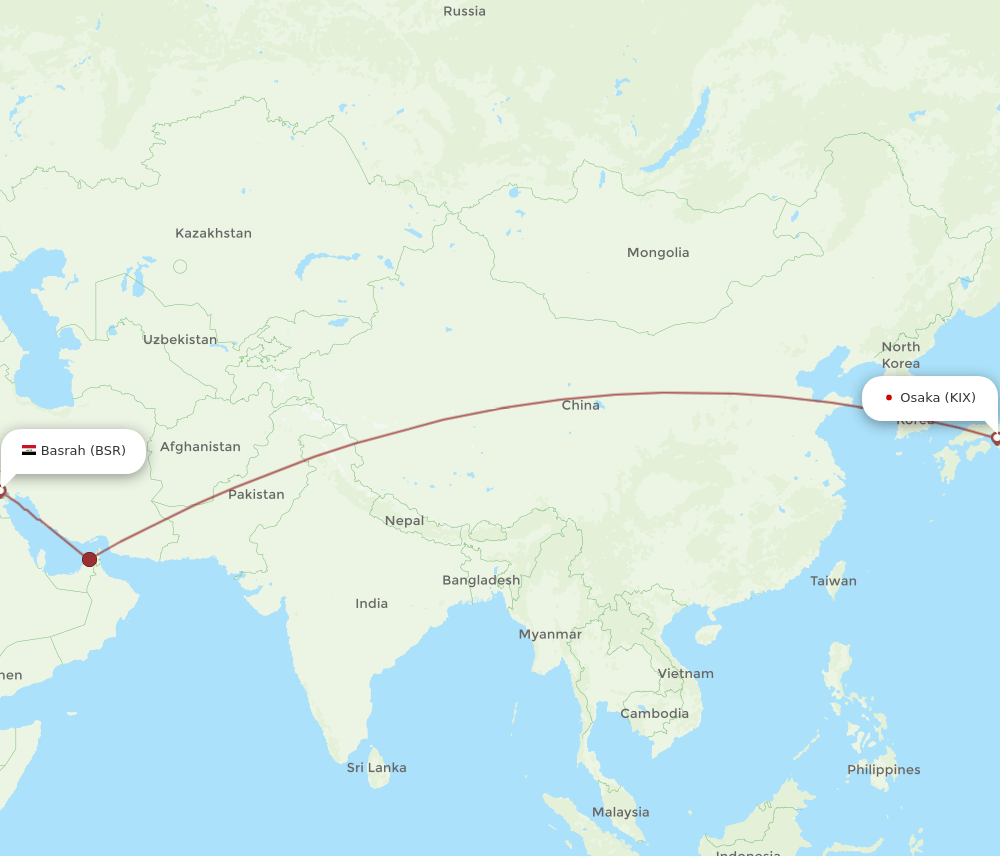 KIX to BSR flights and routes map