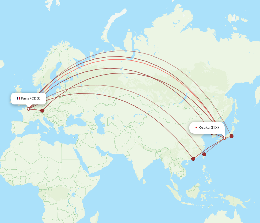 KIX to CDG flights and routes map