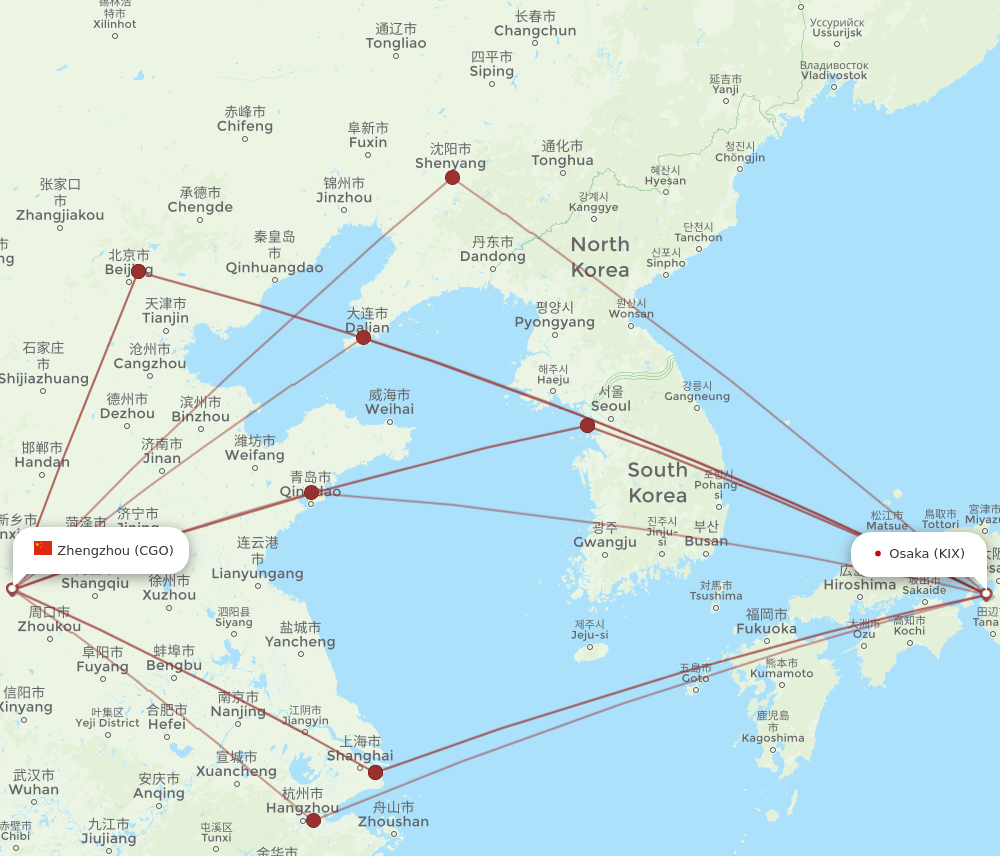 KIX to CGO flights and routes map