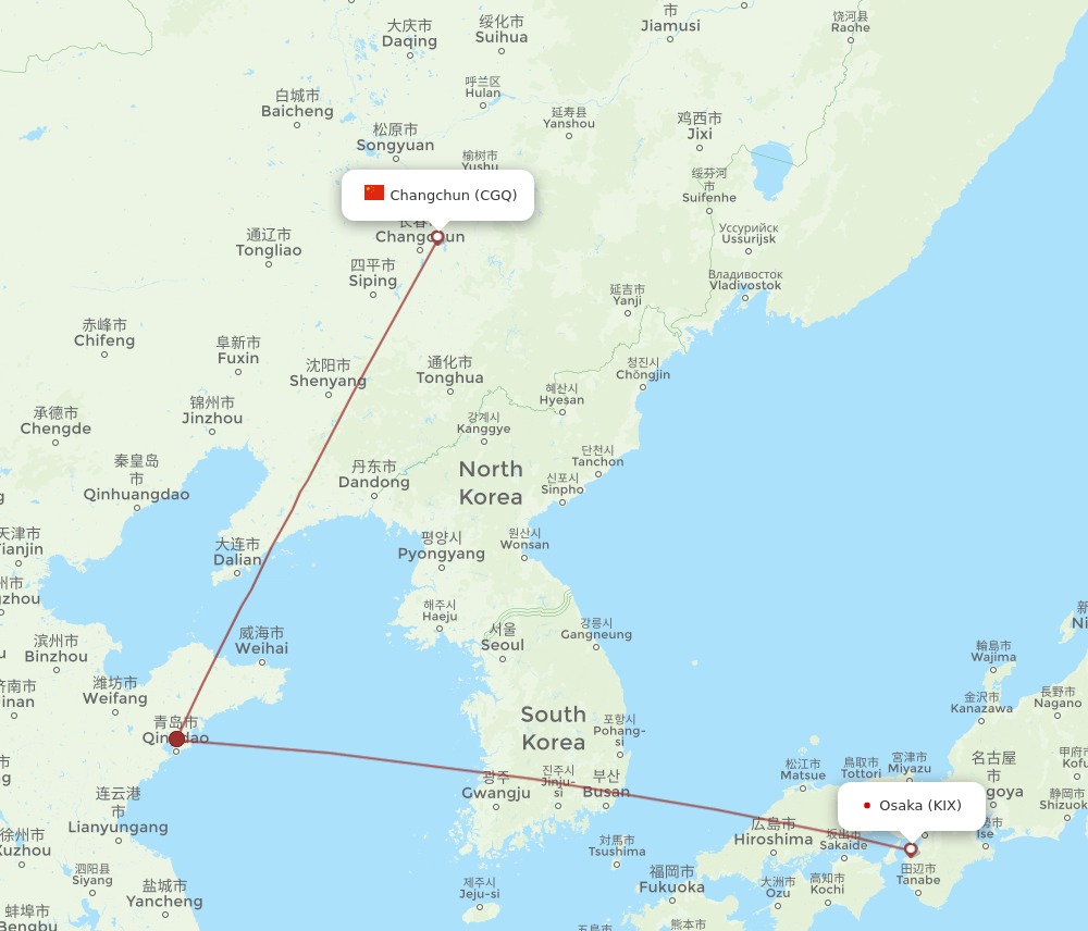 KIX-CGQ flight routes