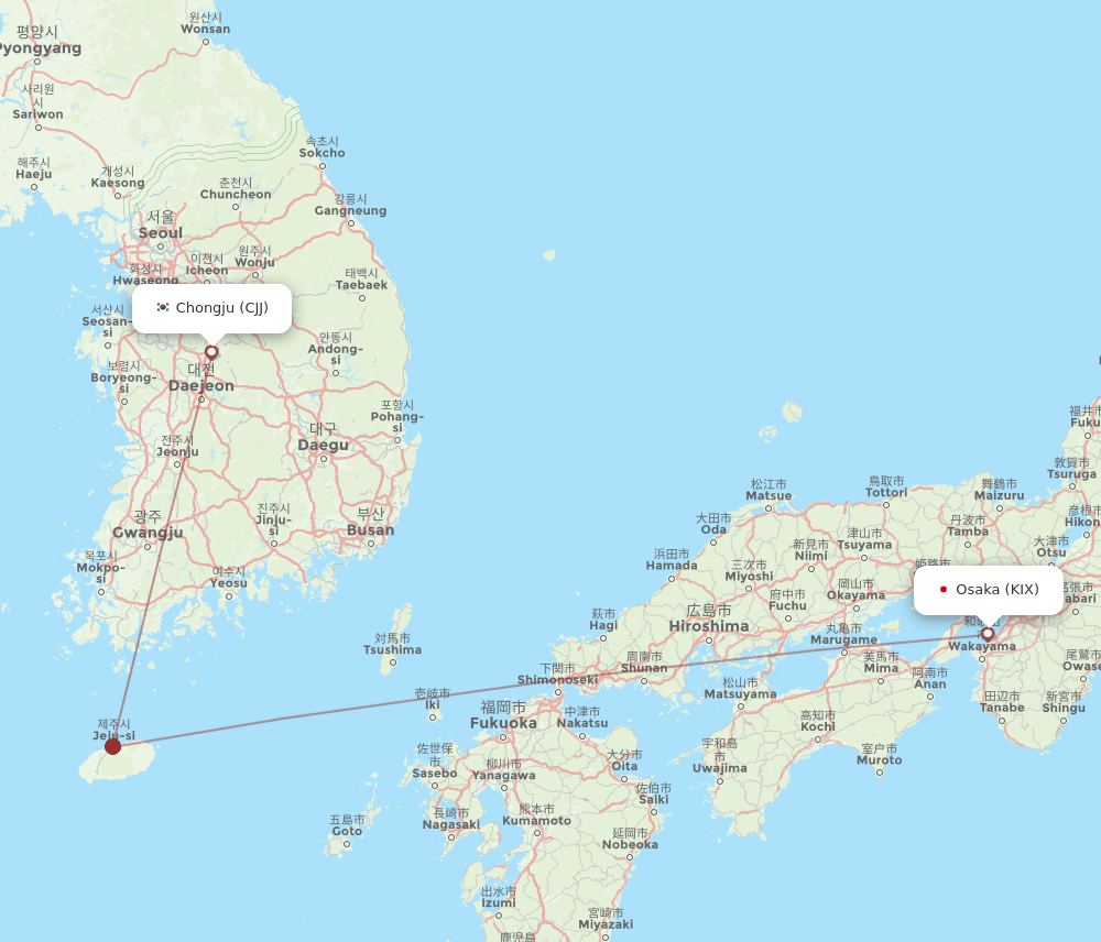 KIX to CJJ flights and routes map