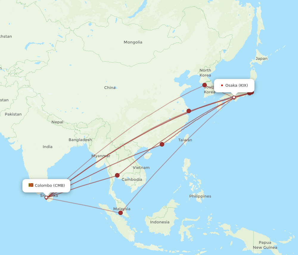 KIX-CMB flight routes