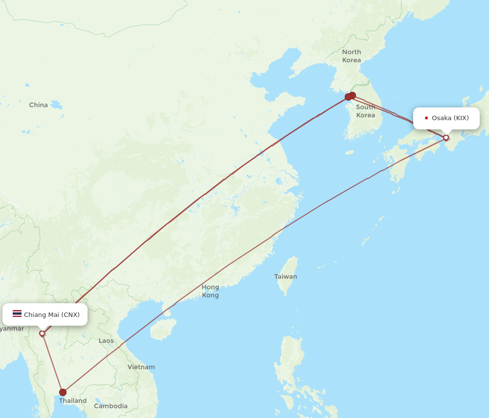 KIX to CNX flights and routes map
