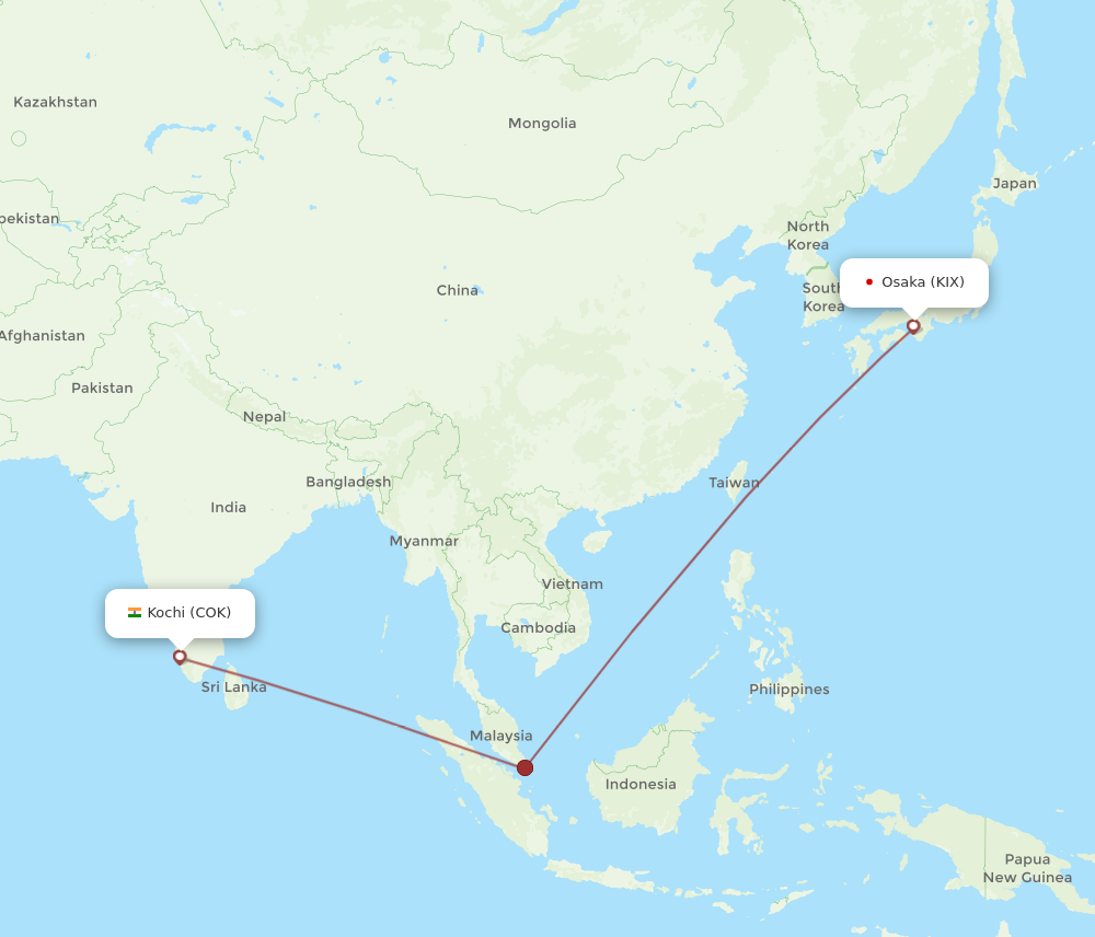 KIX to COK flights and routes map