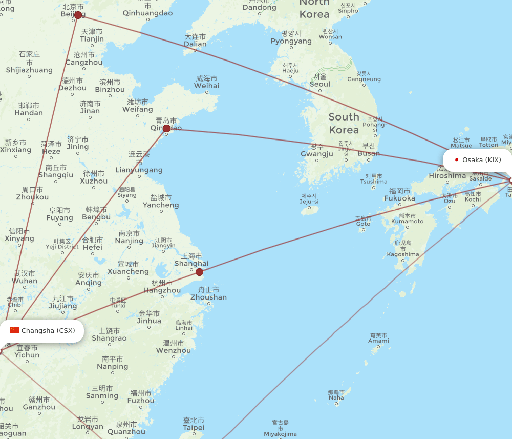 KIX-CSX flight routes