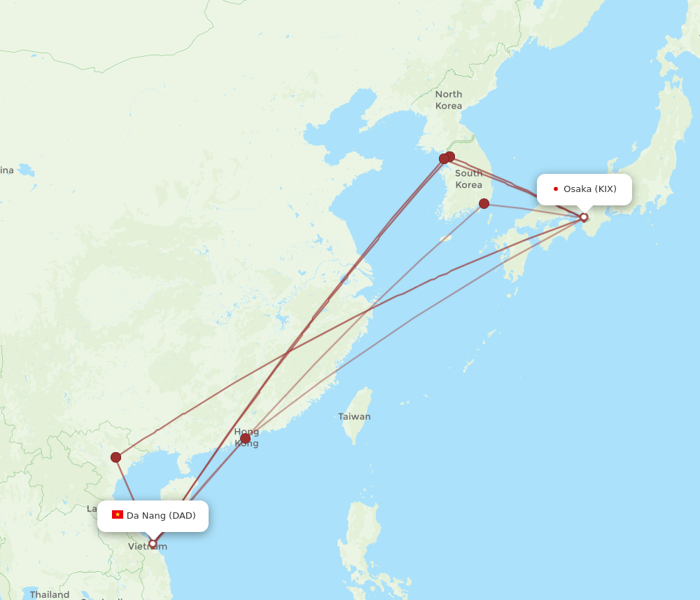 KIX to DAD flights and routes map