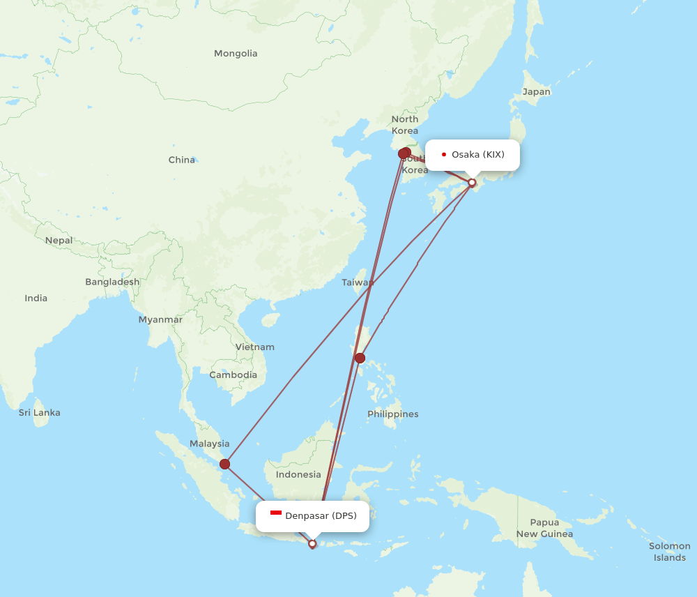 KIX to DPS flights and routes map