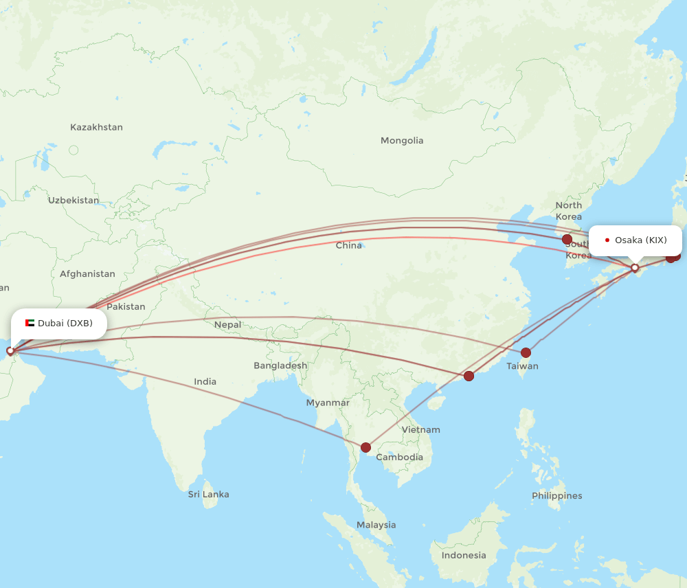 KIX-DXB flight routes