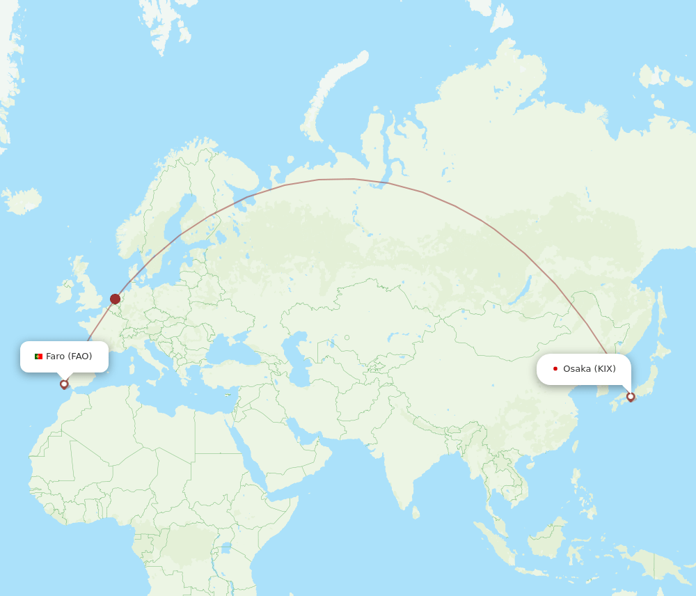 Faro - Osaka route map and flight paths
