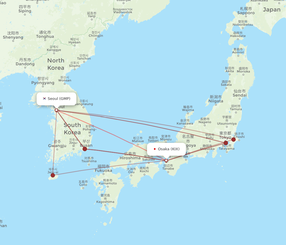 KIX to GMP flights and routes map
