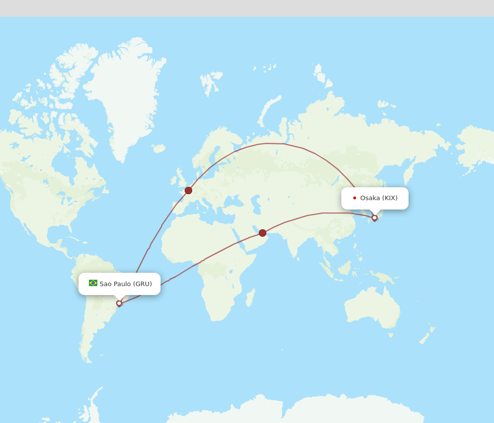 KIX to GRU flights and routes map