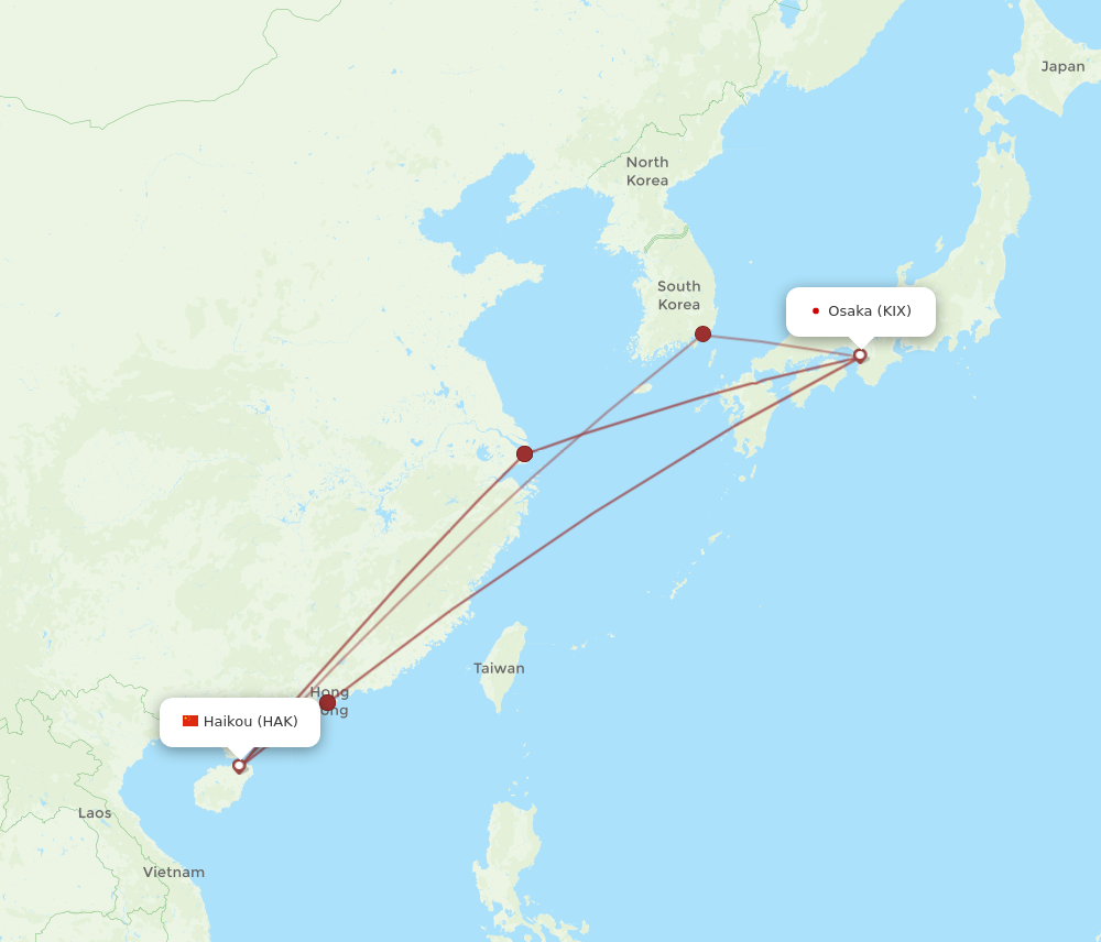 KIX to HAK flights and routes map