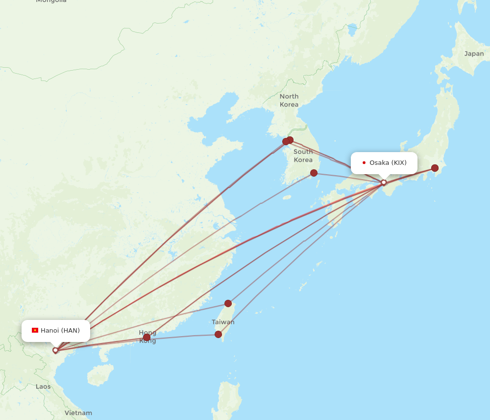 KIX to HAN flights and routes map