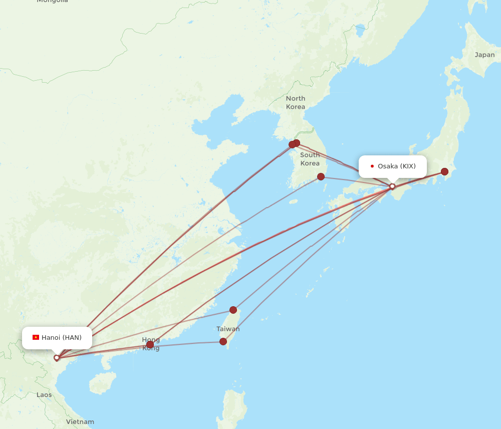 KIX to HAN flights and routes map