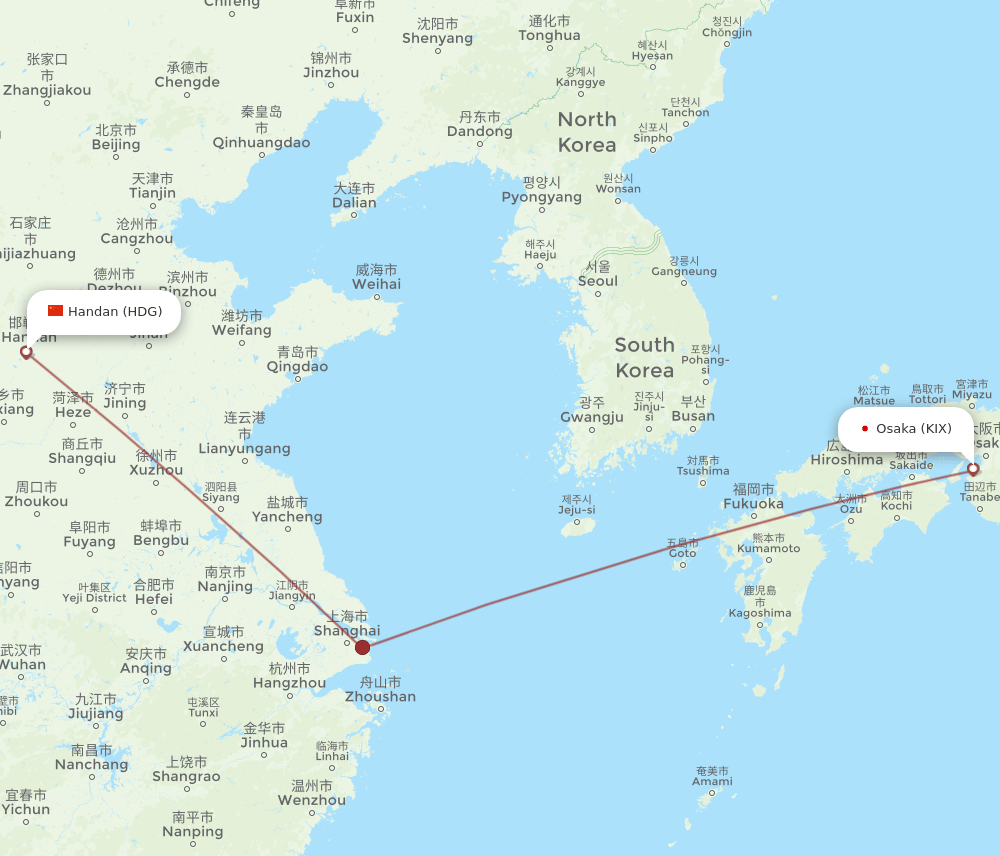 KIX-HDG flight routes